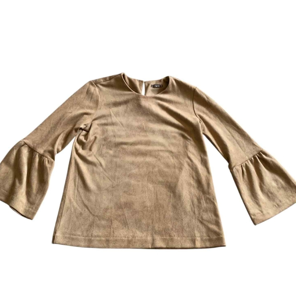 J.McLaughlin Keaton XS NWAT Faux Suede Bell Sleeve Top Mocha Quiet Luxury Preppy
